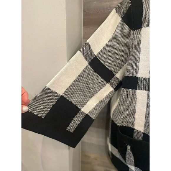 Designers originals L 3/4 sleeve 3 button front open bottom cardigan black white - Picture 5 of 8